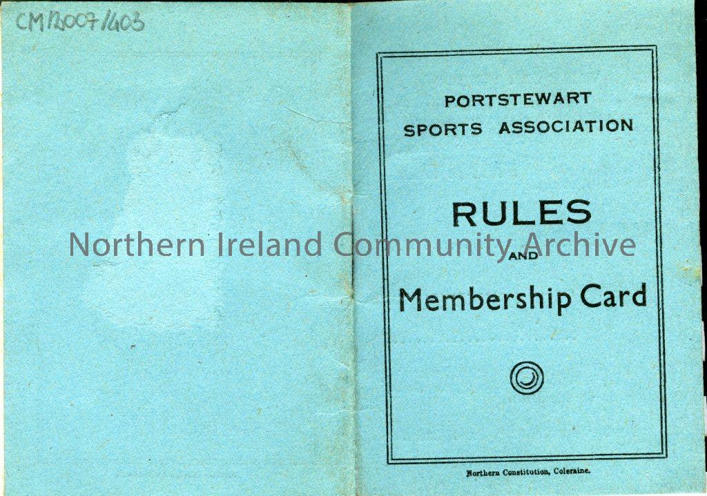 Portstewart Sports Association Rules and Membership Card (5586)