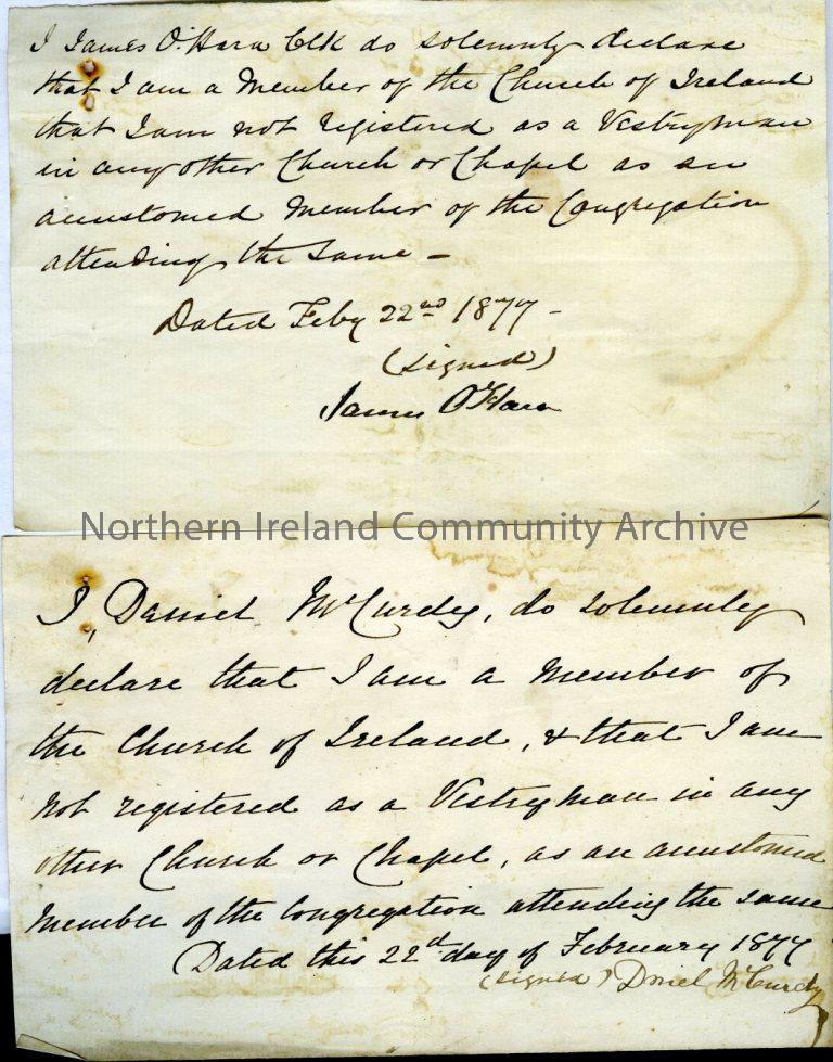 12 declarations to the Church of Ireland, 22nd February 1877 (4344)