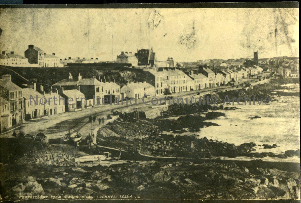 Black and white photograph of Porstewart Promenade from Green Hill (3277)