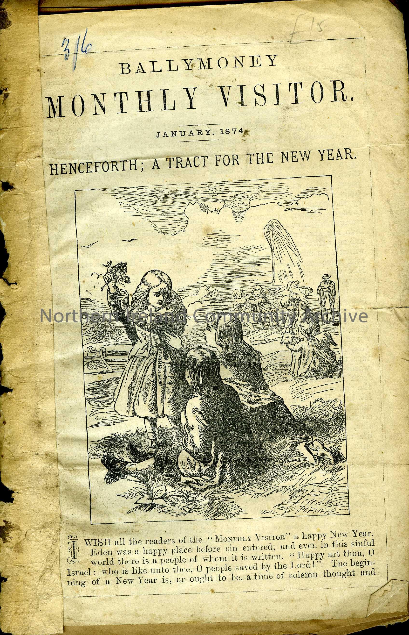 leaflet titled, Ballymoney Visitor. January 1874. Henceforth, A Tract For The New Year (6249)