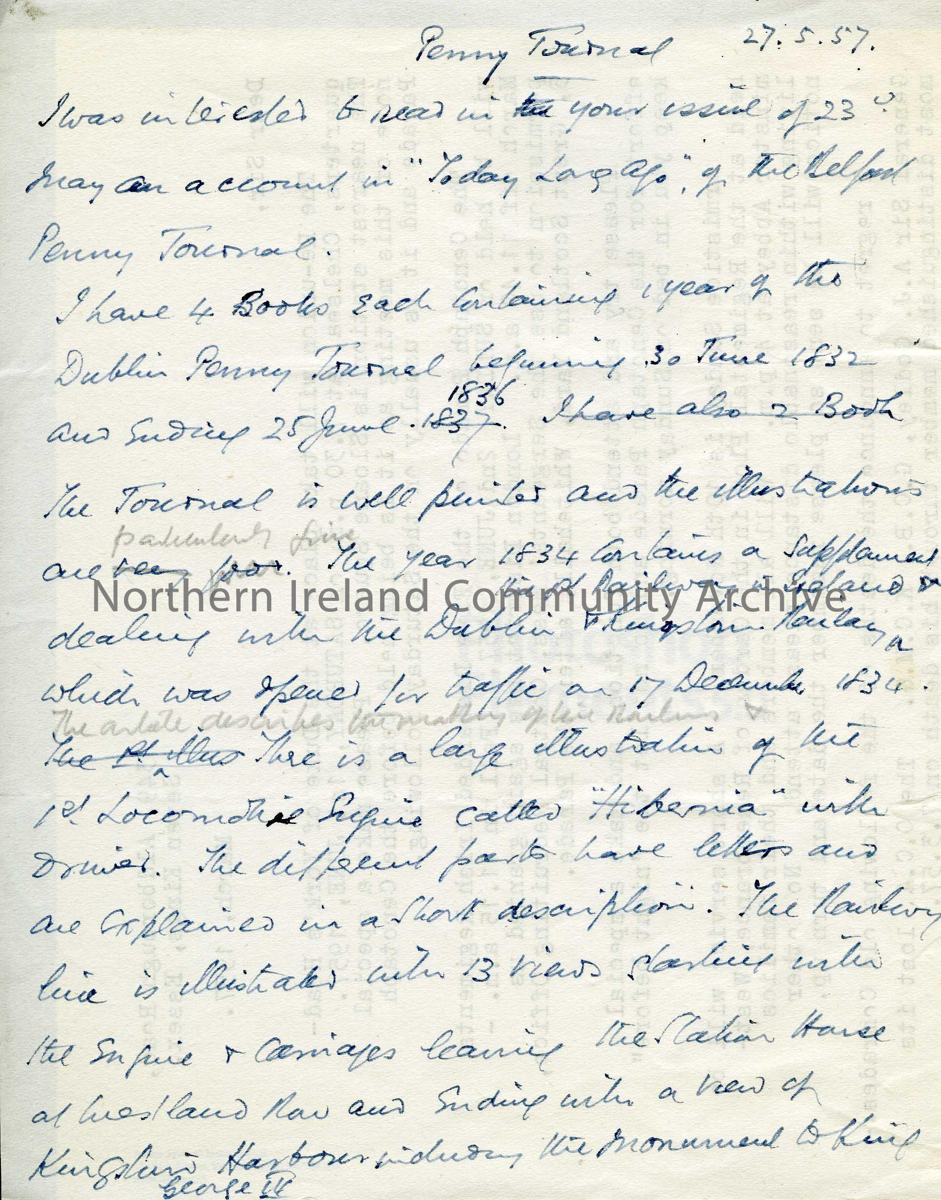 letter , titled ‘Penny Journal 27.5.1957 (2963)