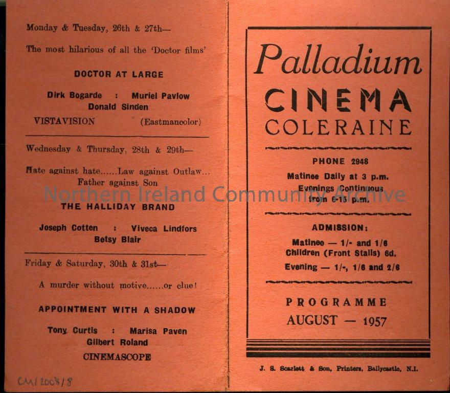 Programme for the Palladium Cinema