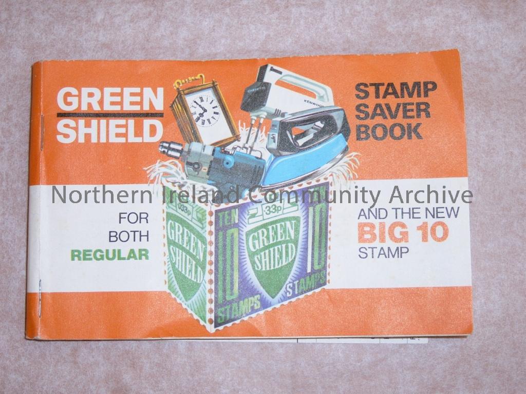 Green shield stamp saver book. For both regular and the new Big 10 stamp. Contains a number of Big 10 stamps inside (1791)