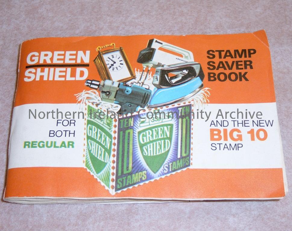 Green shield stamp saver book. For both regular and the new Big 10 stamp. Contains a number of regular stamps inside (4907)
