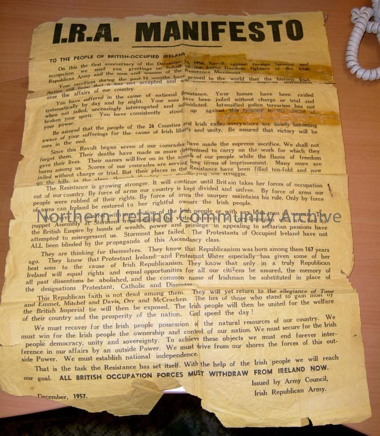 I.R.A Manifesto To The People of The British-Occupied Ireland, 1952 (5649)
