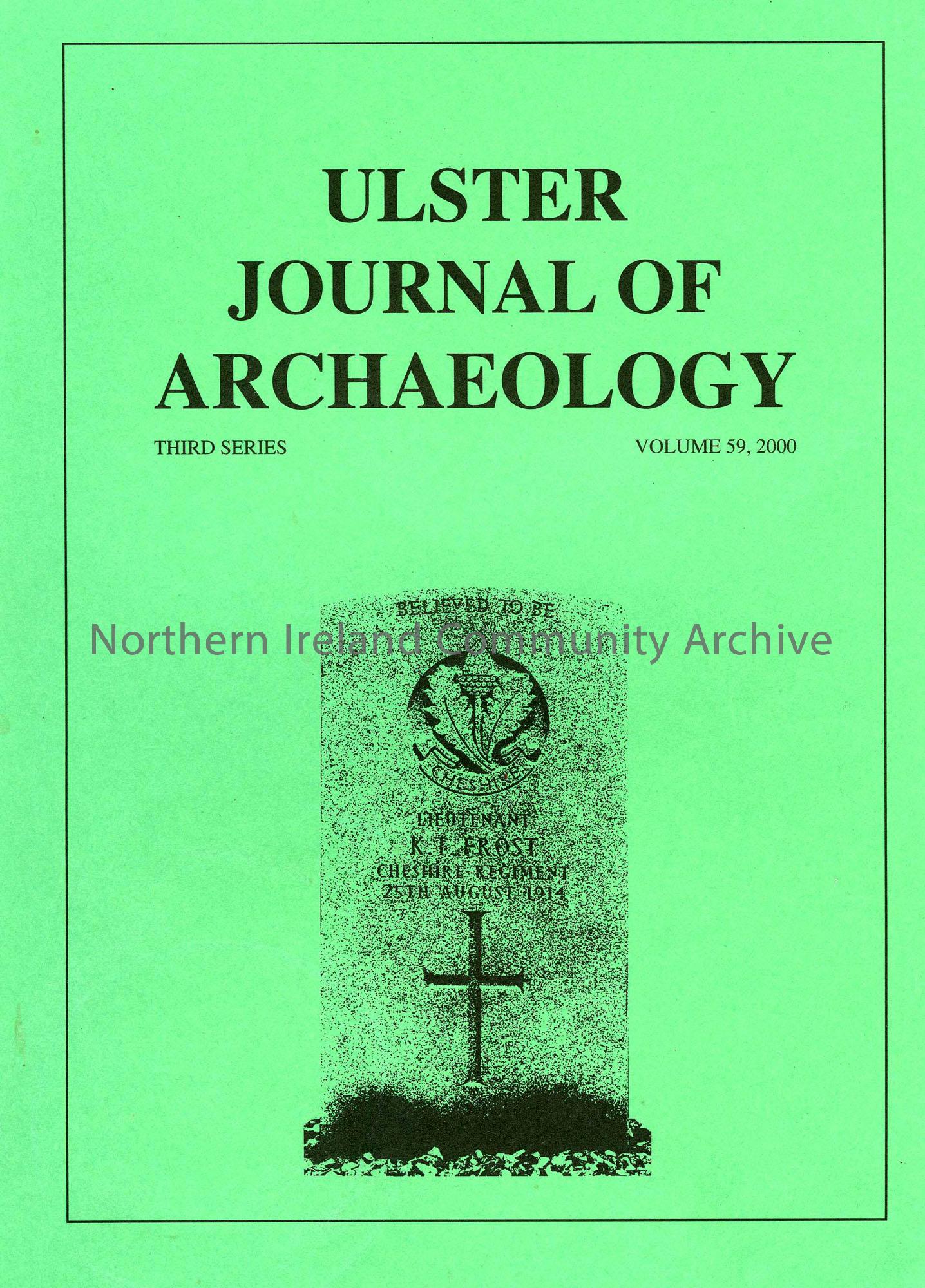book titled, Ulster Journal of Archaeology. Third Series Volume 59, 2000 (6165)