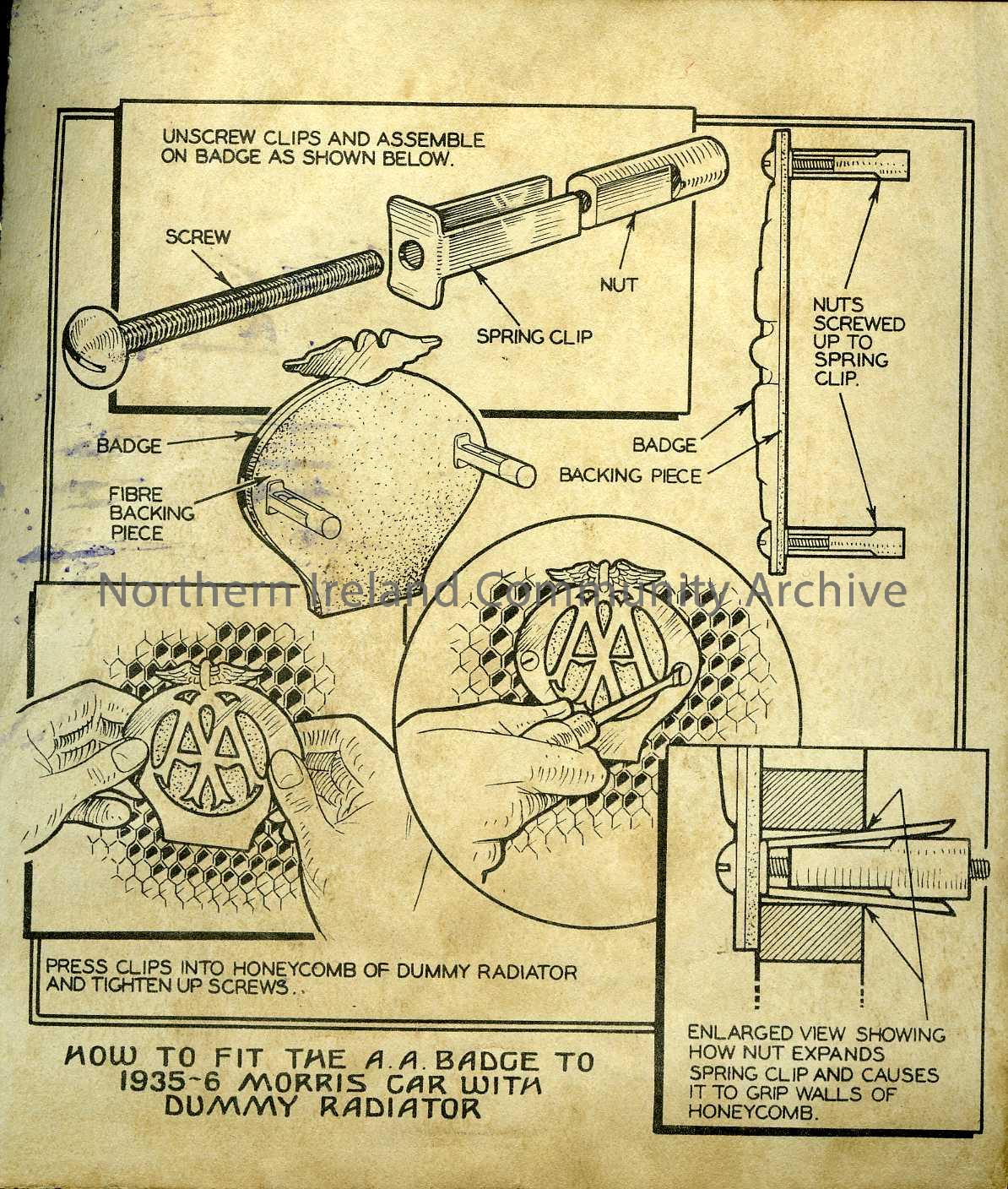 leaflet titled, ‘How to fot the A.A.Badge to 1935-6 Morris car with dummy radiator (1644)