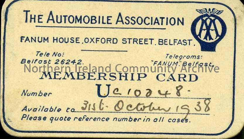 Membership Card from The Automobile Association (6449)