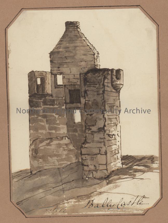 Sketch by Lord Mark Kerr of the ruined McDonnell Castle, Ballycastle