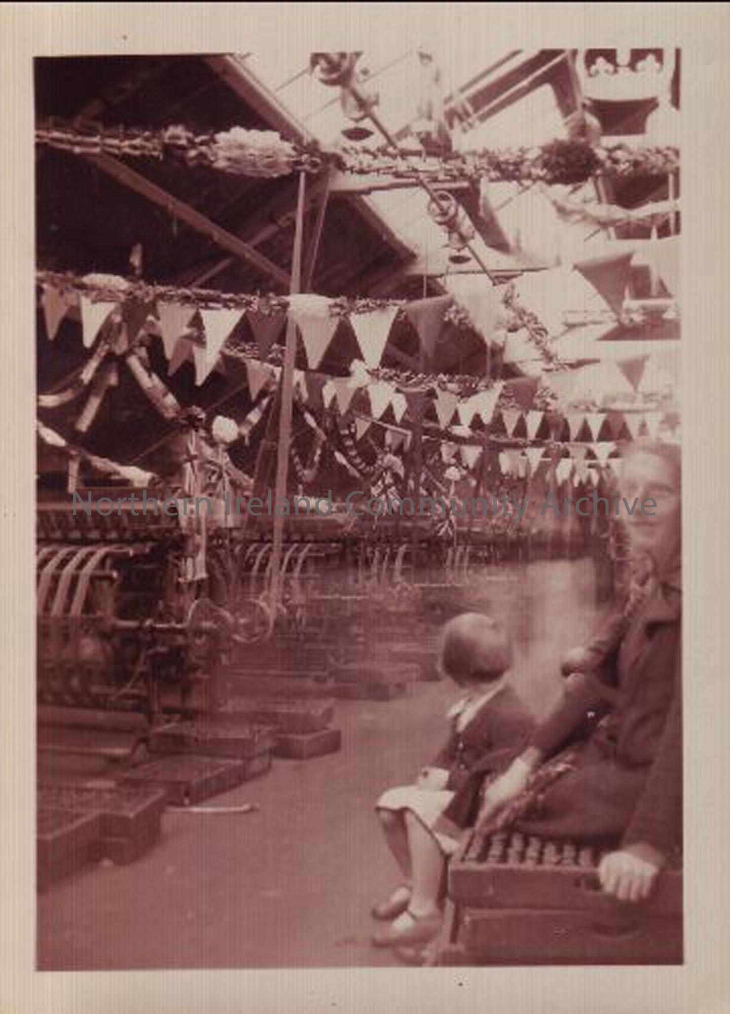 Balnamore Mill Reeling Room, on the day of the Jubilee 1936, or the Coronation 1938