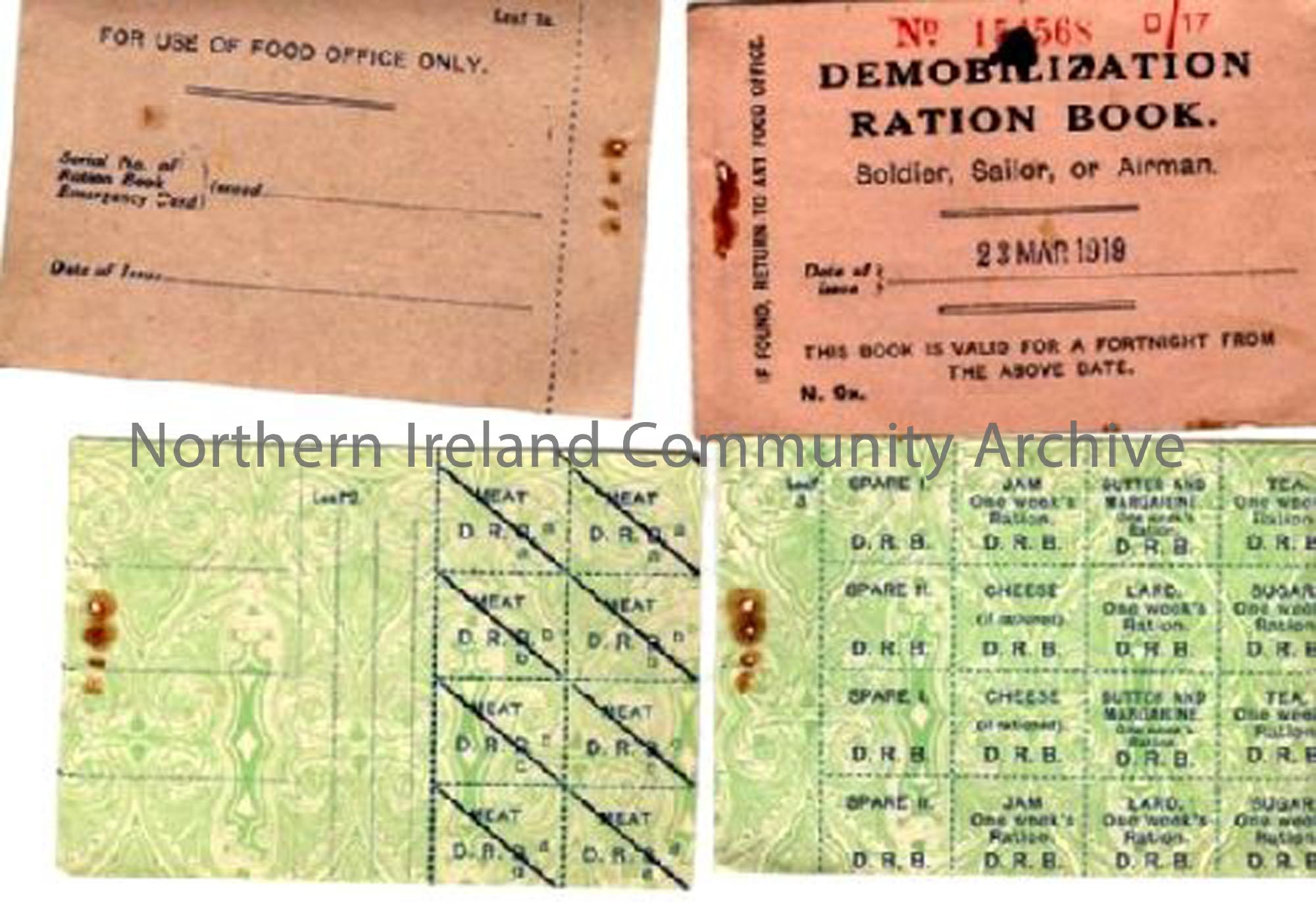 World War Two Ration Books, including a demobilisation ration book for soldiers, sailors or airmen. (3539)