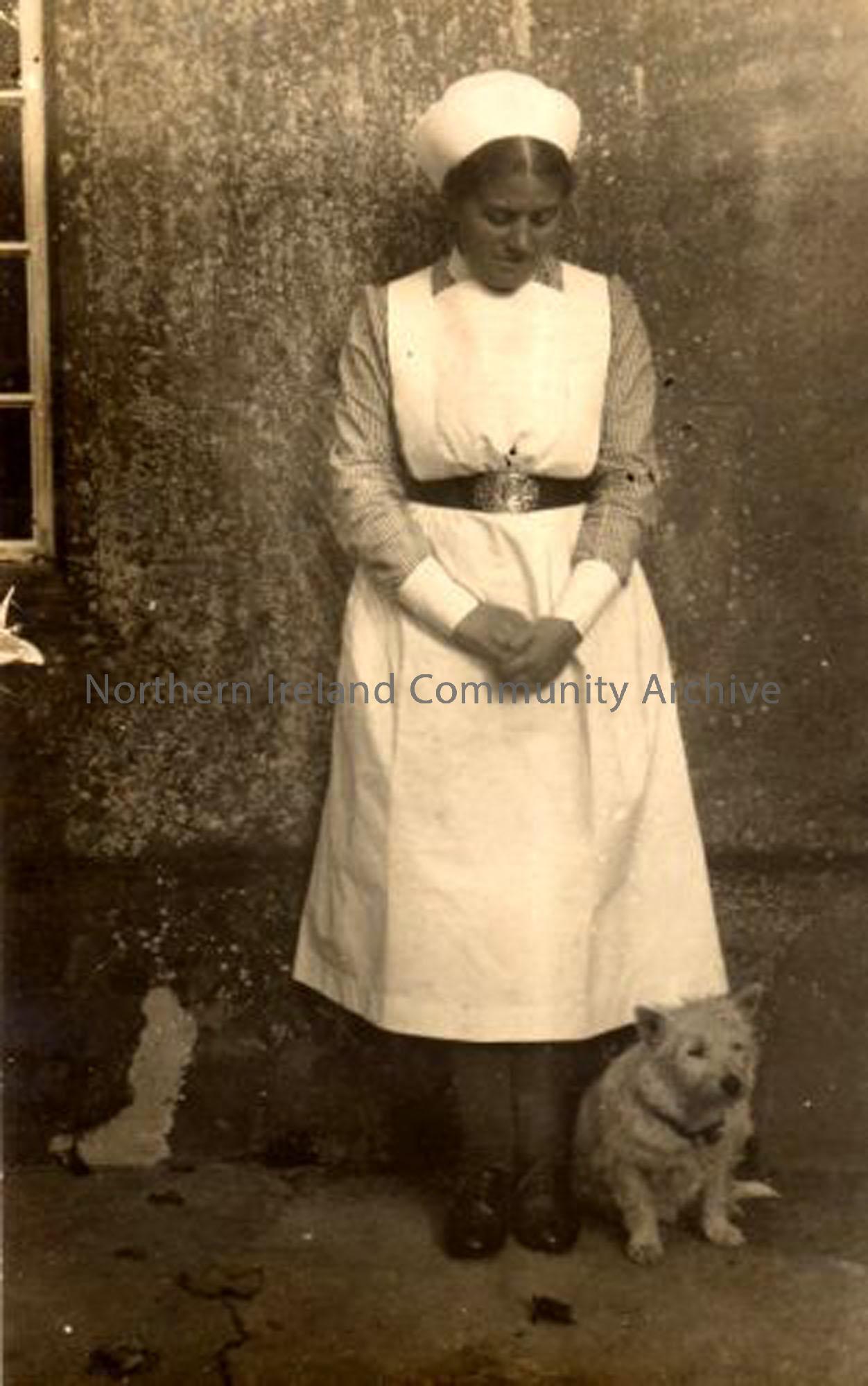 Henrietta Higgins who lived at 9 Main Street, Dervock with her sister, Mrs Green. (The house was used by McCartney’s estate, Loughguile, as a bank. A large stone building at rear of house was a tannery run by a Mr Loughlin.) (6130)