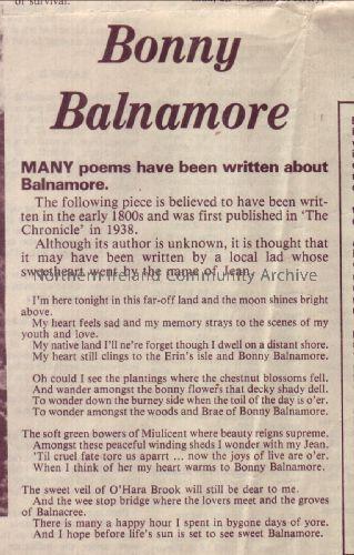 Balnamore Poem, believed to have been written in the early 1800s, First published in ‘the Chronicle’ in 1938
