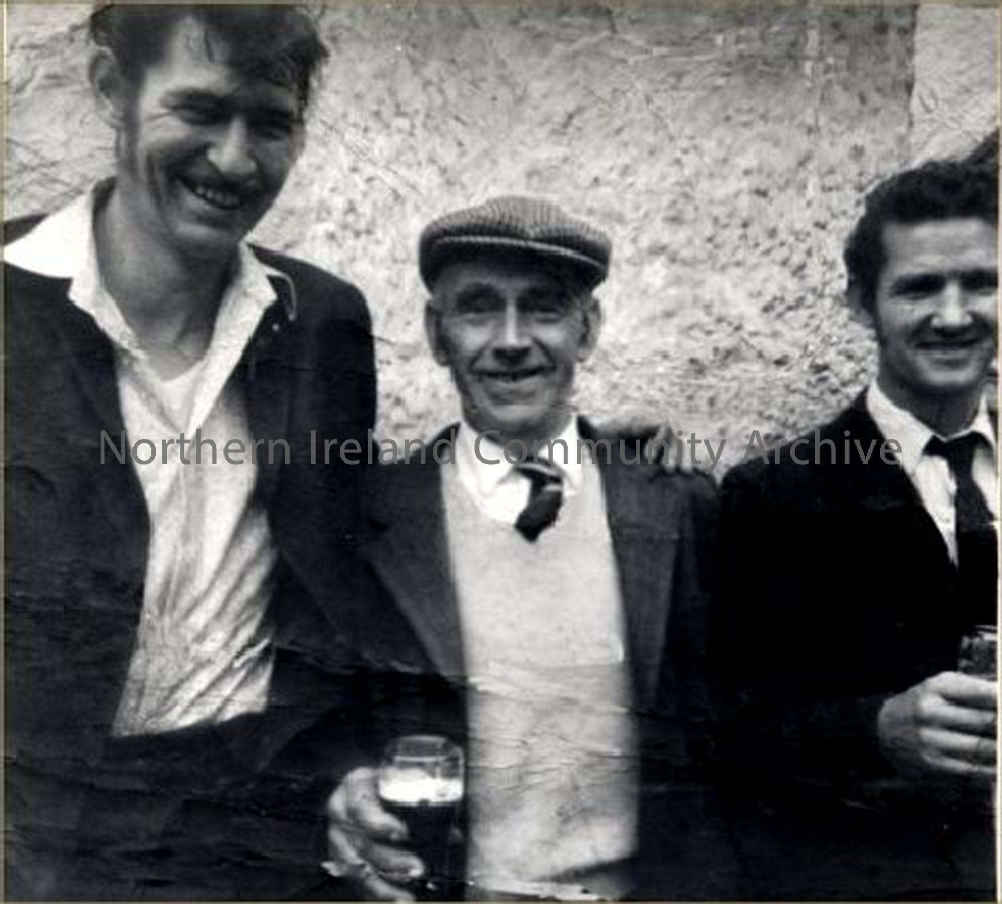 Three men in Paddy McCann’s pub, Church Street, Dervock. (4267)