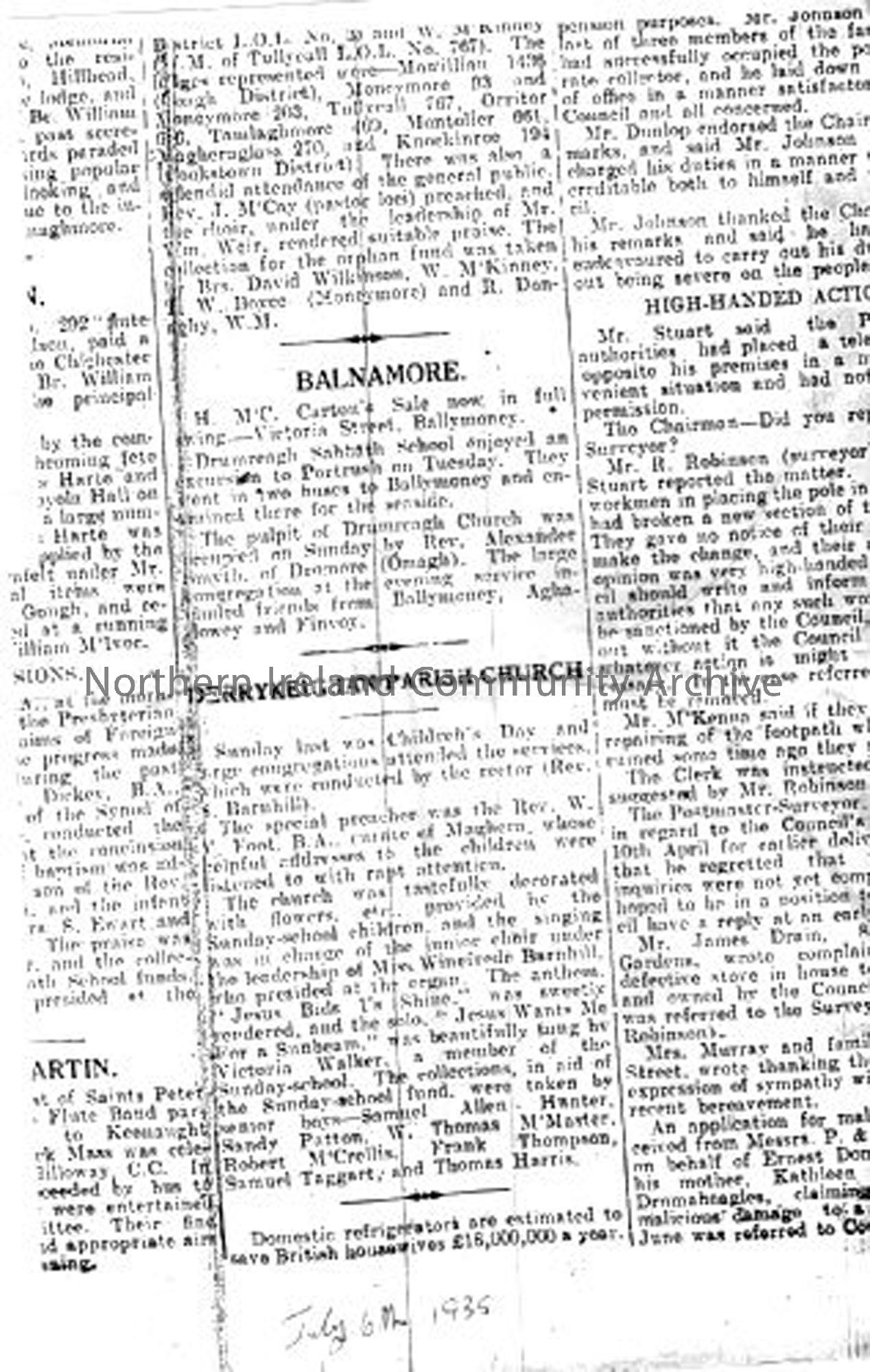 Newspaper article on Derrykeighan Parish Church (1065)