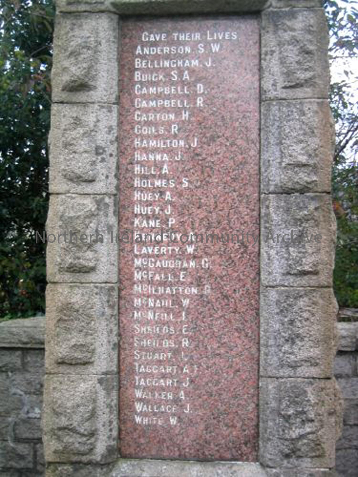 Photograph of one side of the War Memorial in Stranocum (1350)