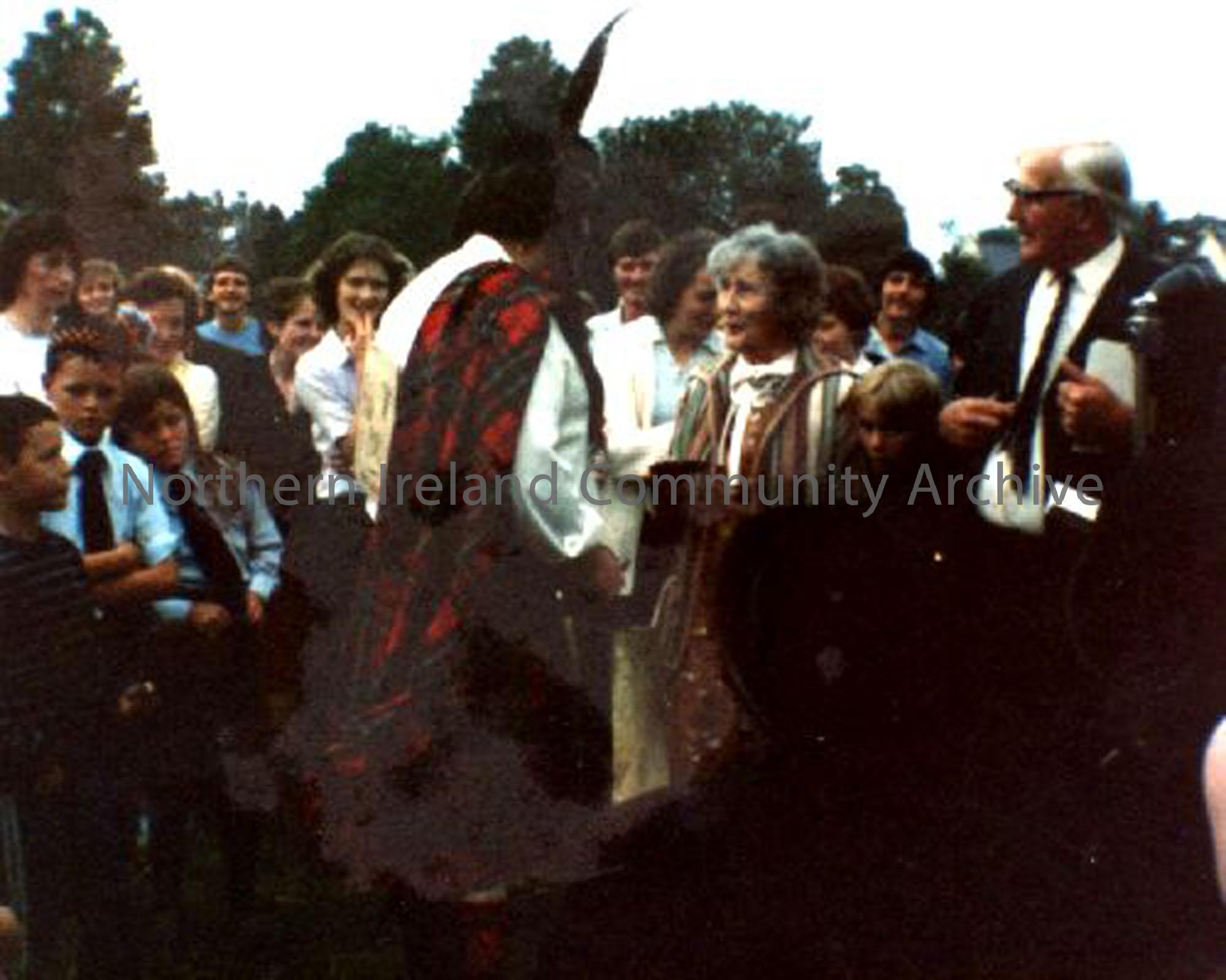Tommy Ross as Rob Roy at Dervock Civic Week Fancy Dress Parade, the judges being Major and Mrs Marshall, who was the head master at William Pinkerton Memorial School, Dervock (3686)
