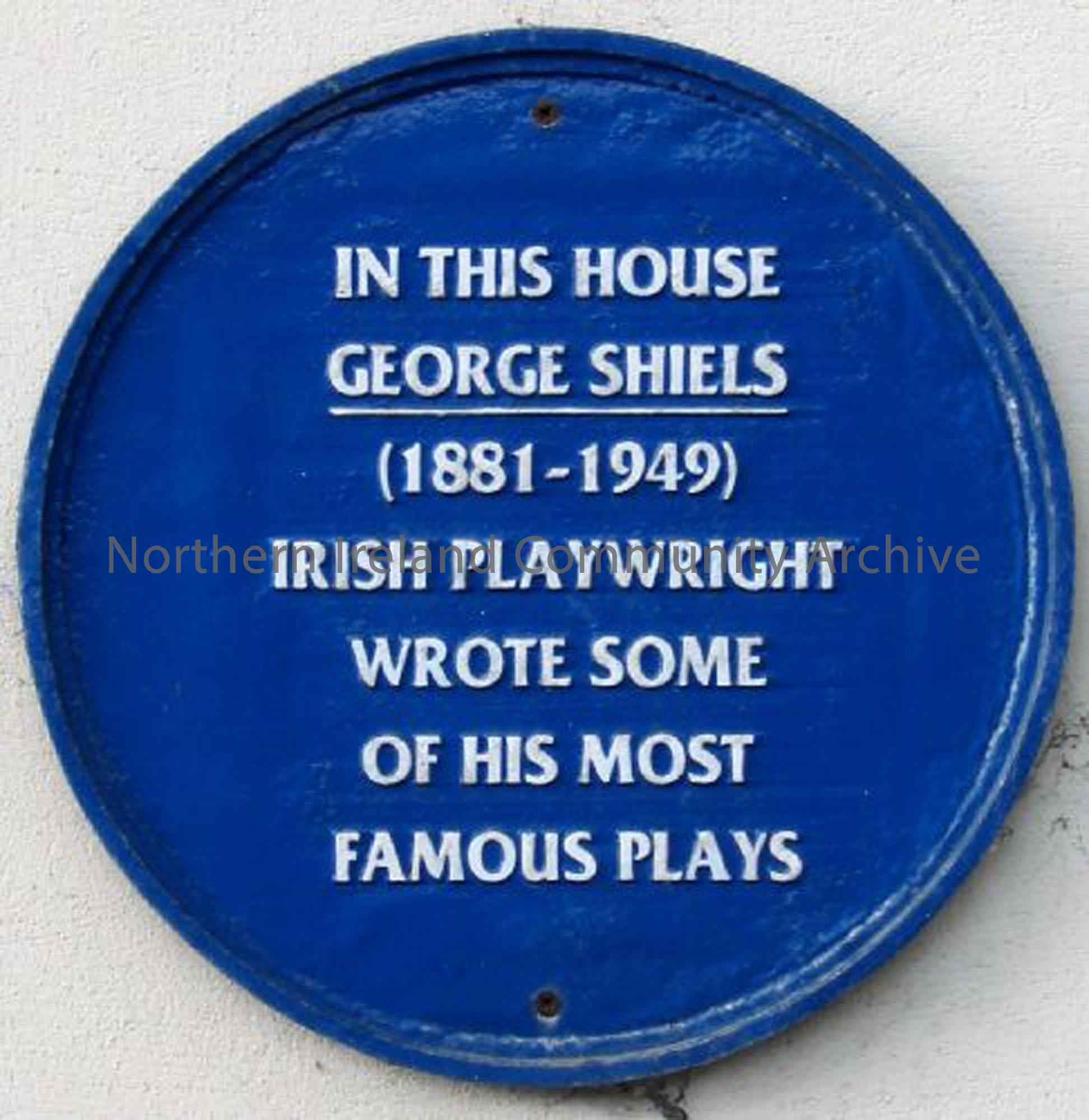Plaque at George Shiels’ house (3340)