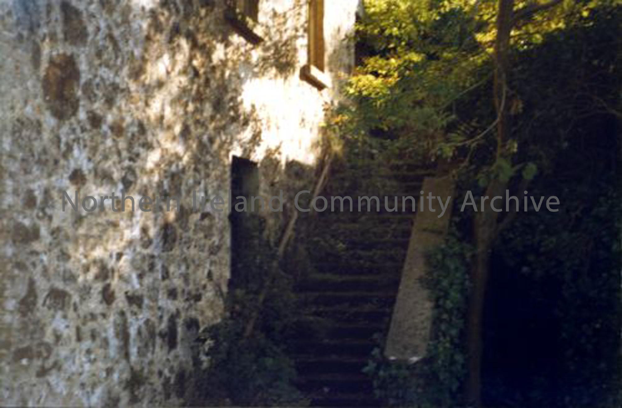 Balnamore Mill. The steps at the side of the canteen leading up to the school house. (6290)