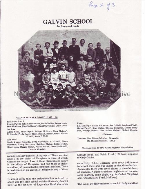 Article about Galvin School (by Raymond Brady, school principal 1959 to 1962) and the subsequent restoration of the building. (6314)