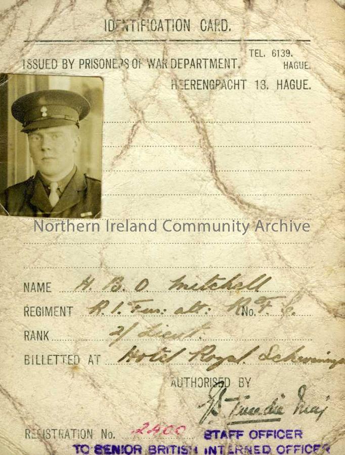 2nd Lieutenant H.B.O. Mitchell Prisoner of War Identification Card