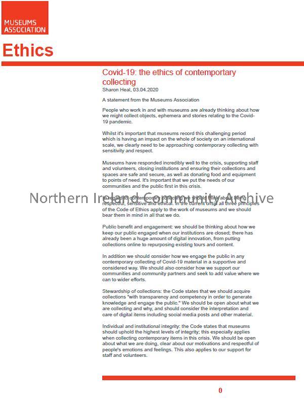 Museums Association – Covid-19: the ethics of contemporary collecting