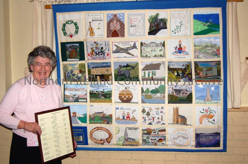 Aileen Gault, who completed the Ballykelly Clinic embroidery for the Roe Valley Women’s Institute quilt.