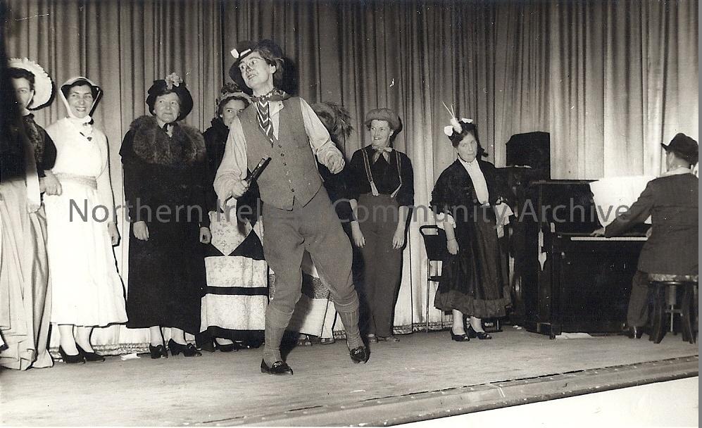 Members of Limavady Women’s Institute enjoying themselves at their Christmas party in 1960 with a drama sketch ‘Phil the Hunters Bale’.
