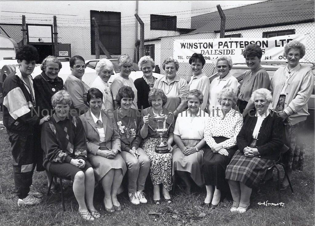 Members of Terrydremond Women’s Institute holding the John Kelly Cup as winners of the Limavady Agricultural Show Competition in 1992.