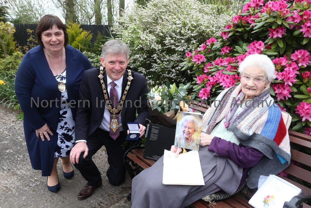 Centenarians receive commemorative coin from Mayor of Causeway Coast and Glens Borough Council – Margaret Mitchel (1)