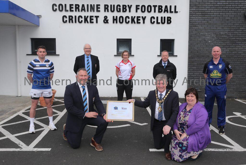 Mayor presents centenary civic gift to Coleraine Rugby Club (1)