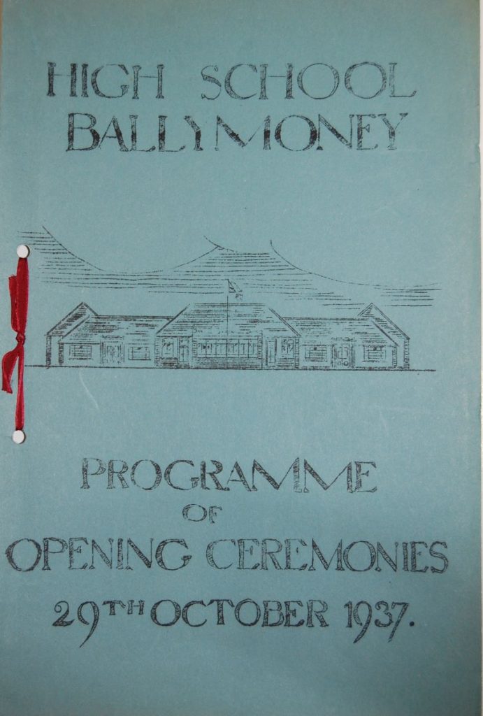 Photograph of Ballymoney High School Programme of the Opening Ceremony, 29th October 1937