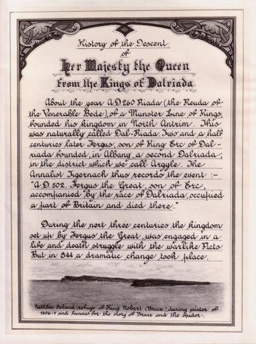 Photograph of the first page from 'The Queen's Book'