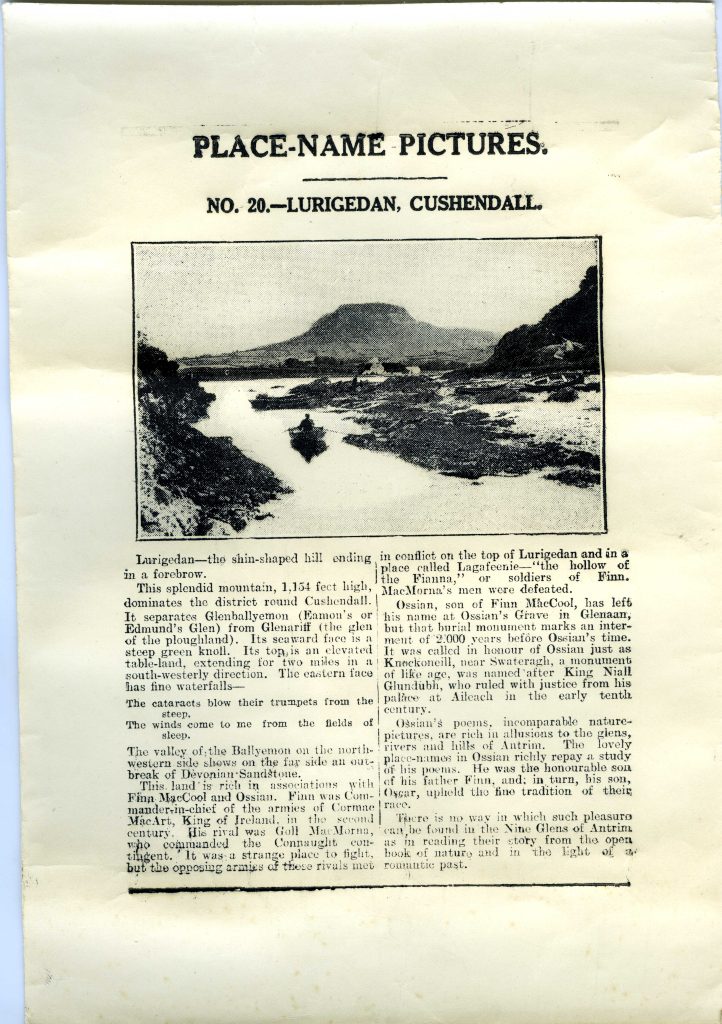 Scan of an article by Sam Henry - Place-name Pictures, No. 20 - Lurigedan, Cushendall.