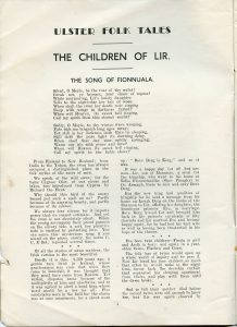 Scan of The Children of Lir from Sam Henry's 'Ulster Folk Tales' page 1.