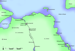 Map showing registered sites showing Mesolithic occupation in the Causeway area. They mostly occur on the coast or along rivers.