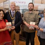 Bonny, whose story is told in the exhibition, with the Mayor of the Causeway Coast and Glens, Councillor Steven Callaghan and Nic Wright and Sarah Calvin from Museum Services at the exhibition in Coleraine Town Hall.
