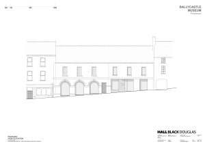 Line drawing elevation of museum facade.