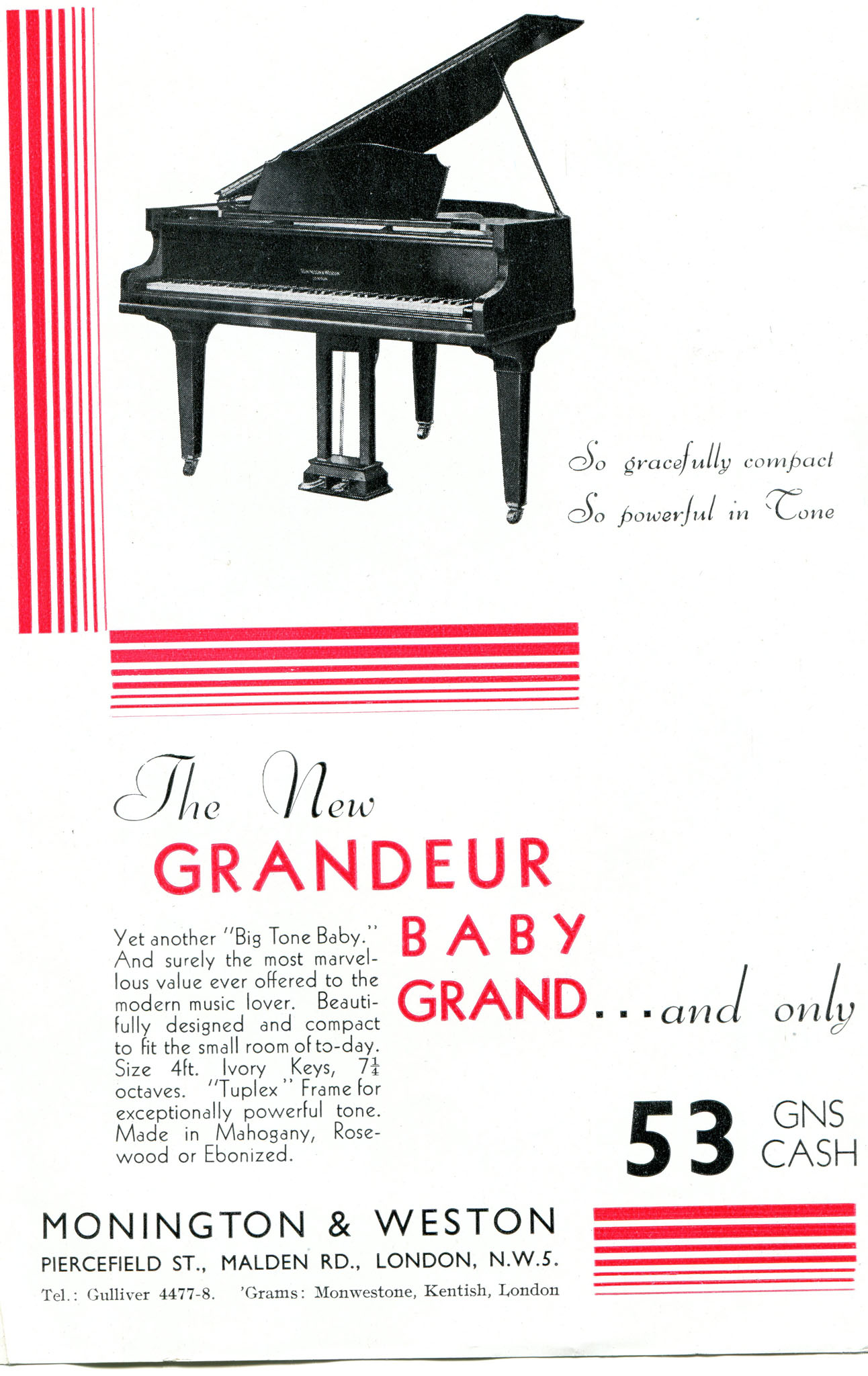 monington and weston baby grand piano serial number