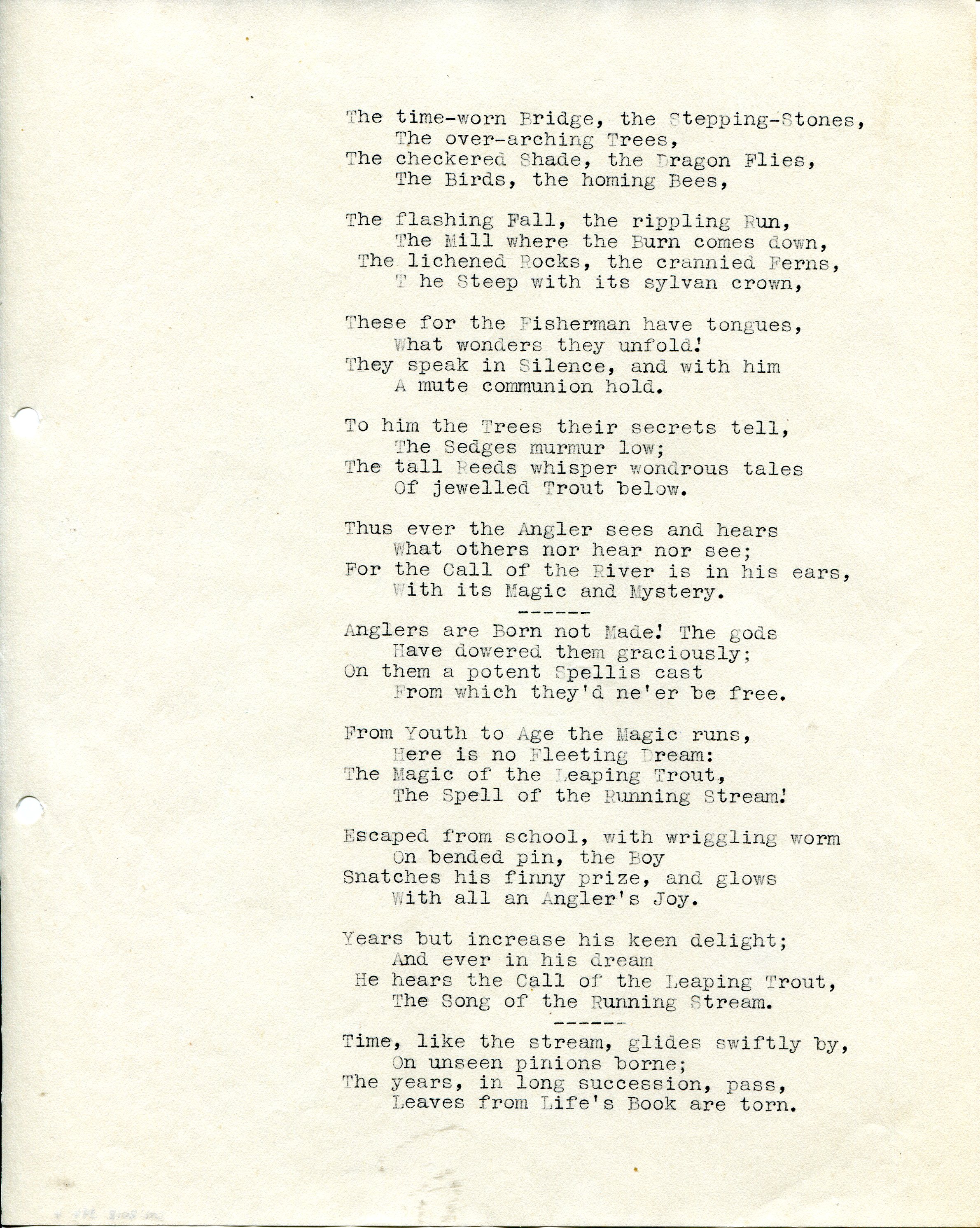 Page 4 of 8. Typed poem titled, ‘The Trout, A Song of the Running ...