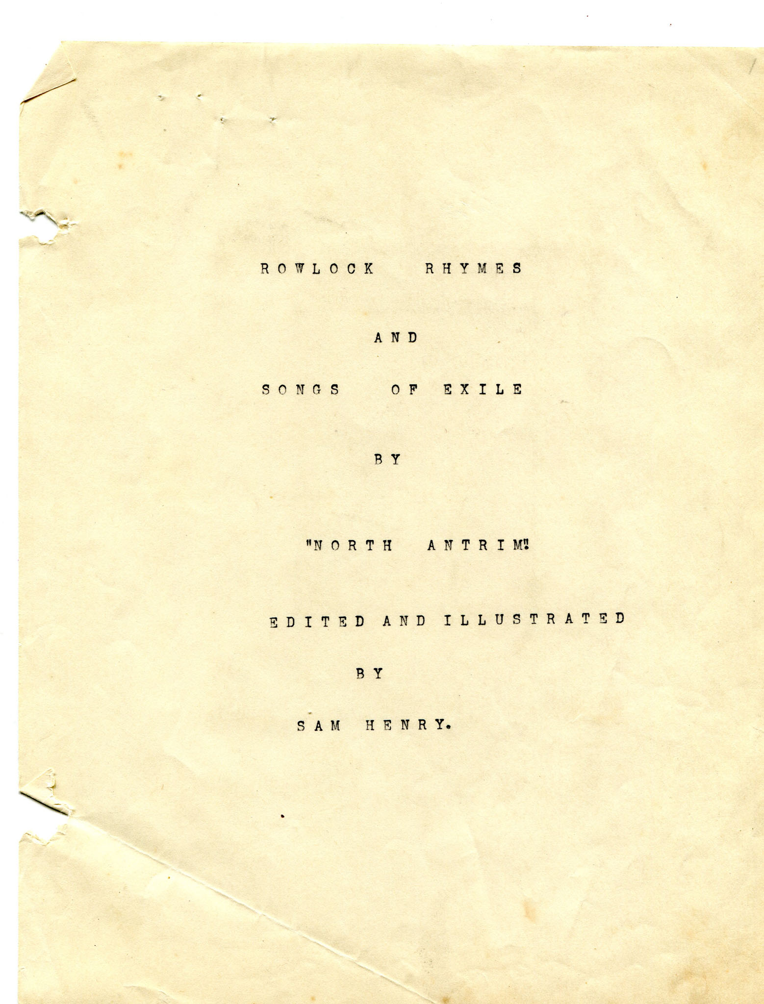 Typed title page for the book. Page from loose manuscript of Rowlock ...