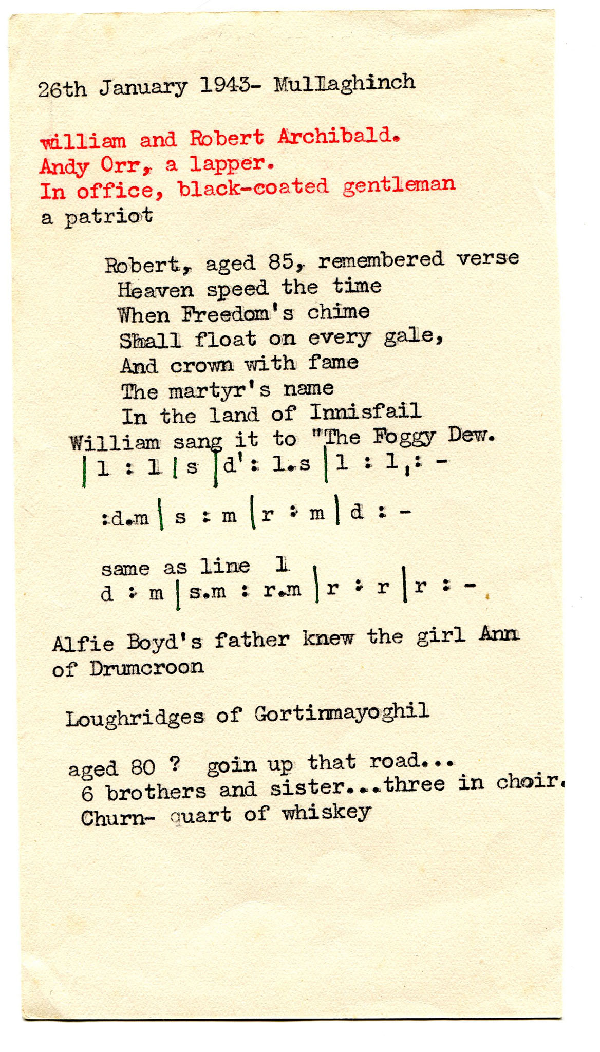 Typed genealogical notes re Andrew Orr, along with typed verse and ...